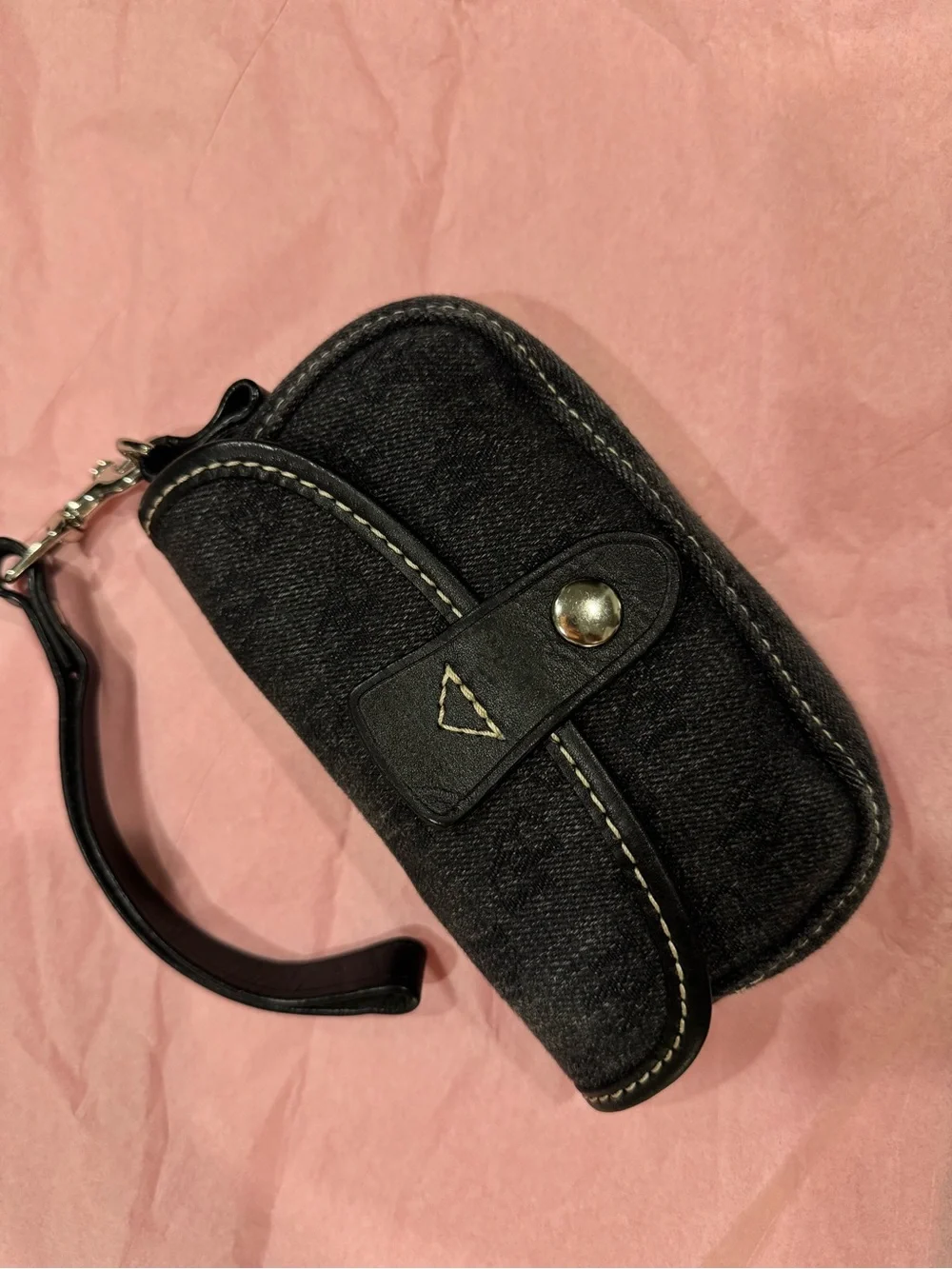 Dooney & Bourke Gray Denim Signature Canvas & Black Leather Wristlet